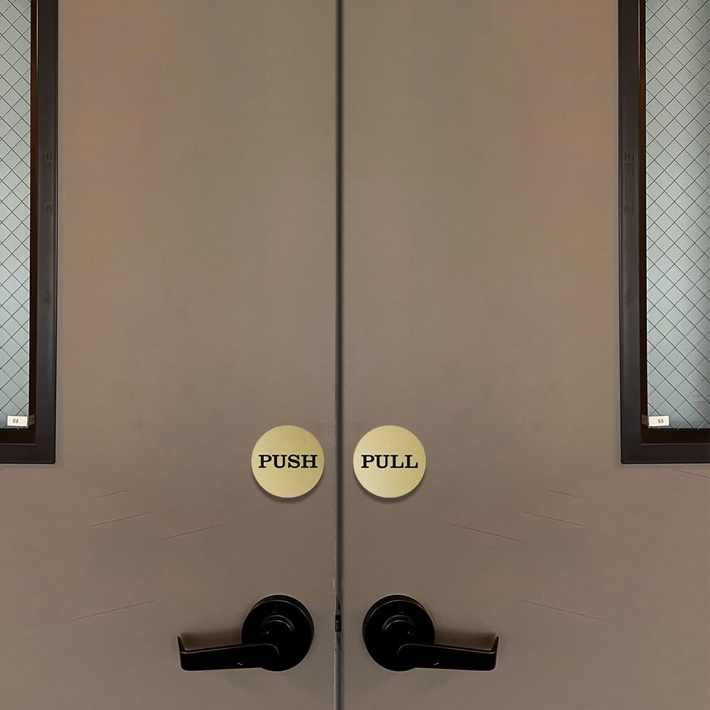 All Quality 2 Round Push Pull Door Signs Brushed Silver – 5 Set 10Pcs