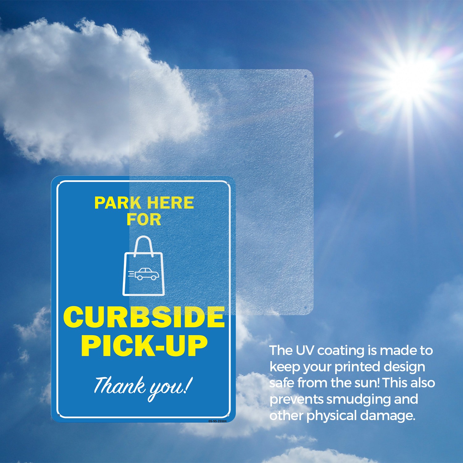 Park Here For Curbside Pick-up Public Safety Sign Metal, Decal – 5 or 10 Pack