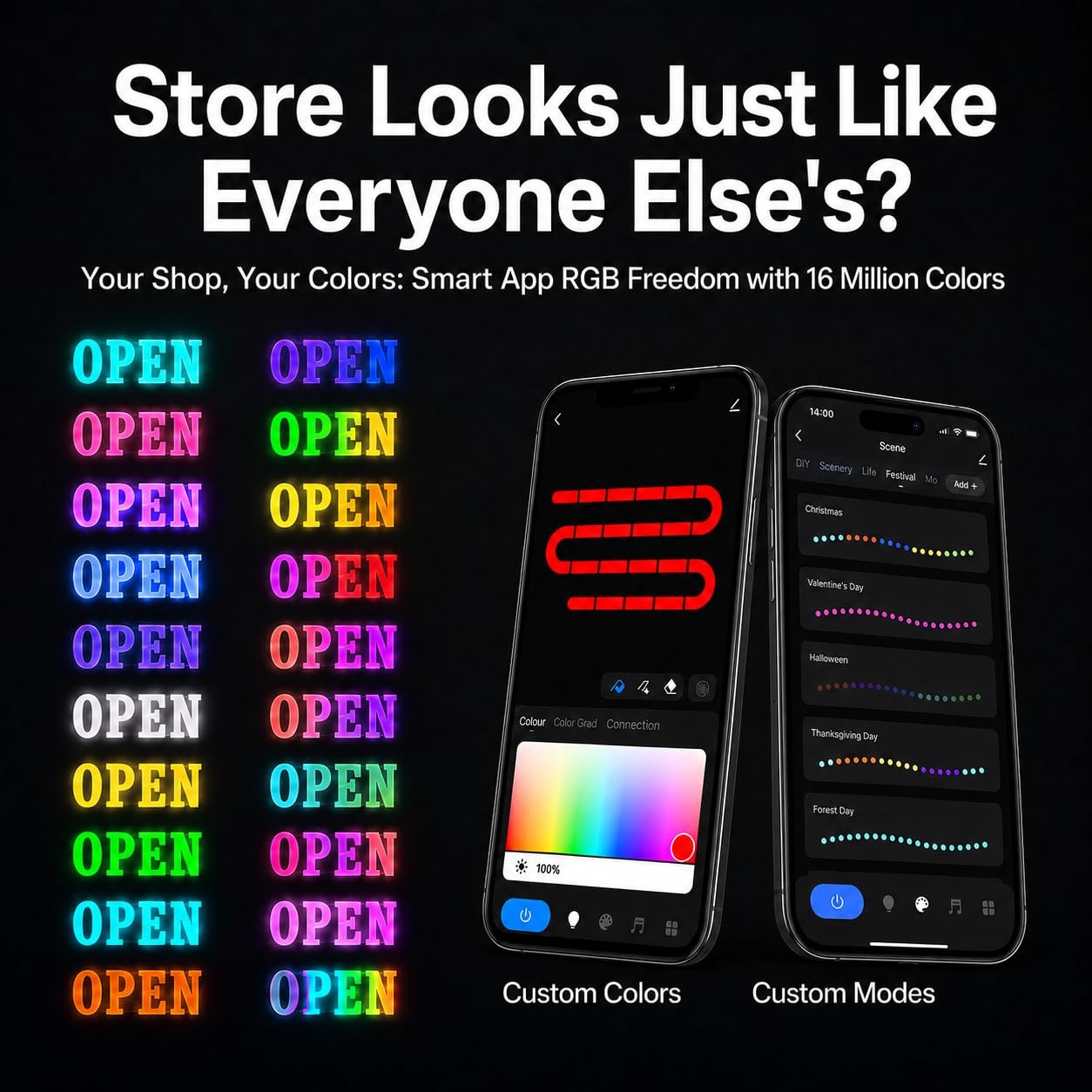 Lemonrole 36X12 Led Open Sign For App Control Timer Custom Visibility For