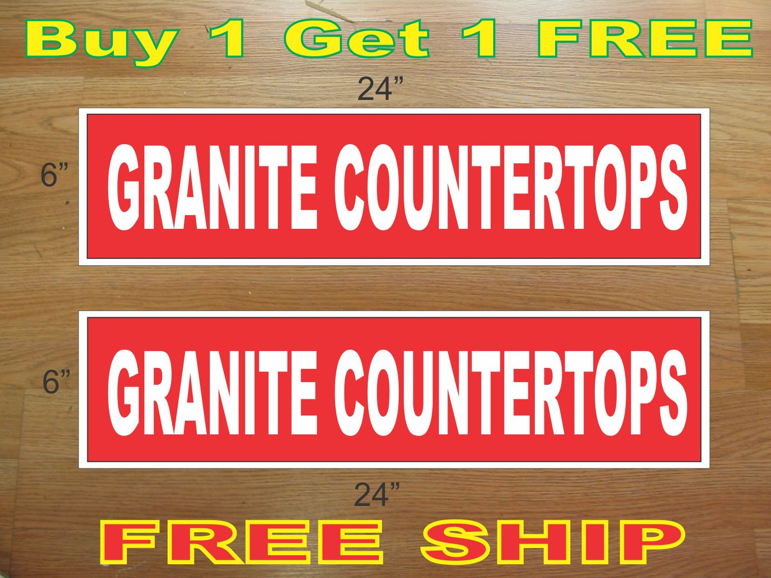 White on Red GRANITE COUNTERTOPS 6&Prime;x24&Prime; REAL ESTATE RIDER SIGNS Buy 1 Get 1 FREE