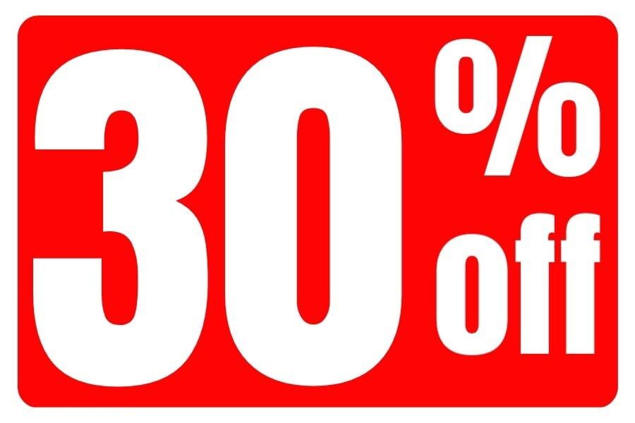 30% Off Business Retail Counter Informational Sign | Plastic | 12&Prime;w x 8&Prime;h