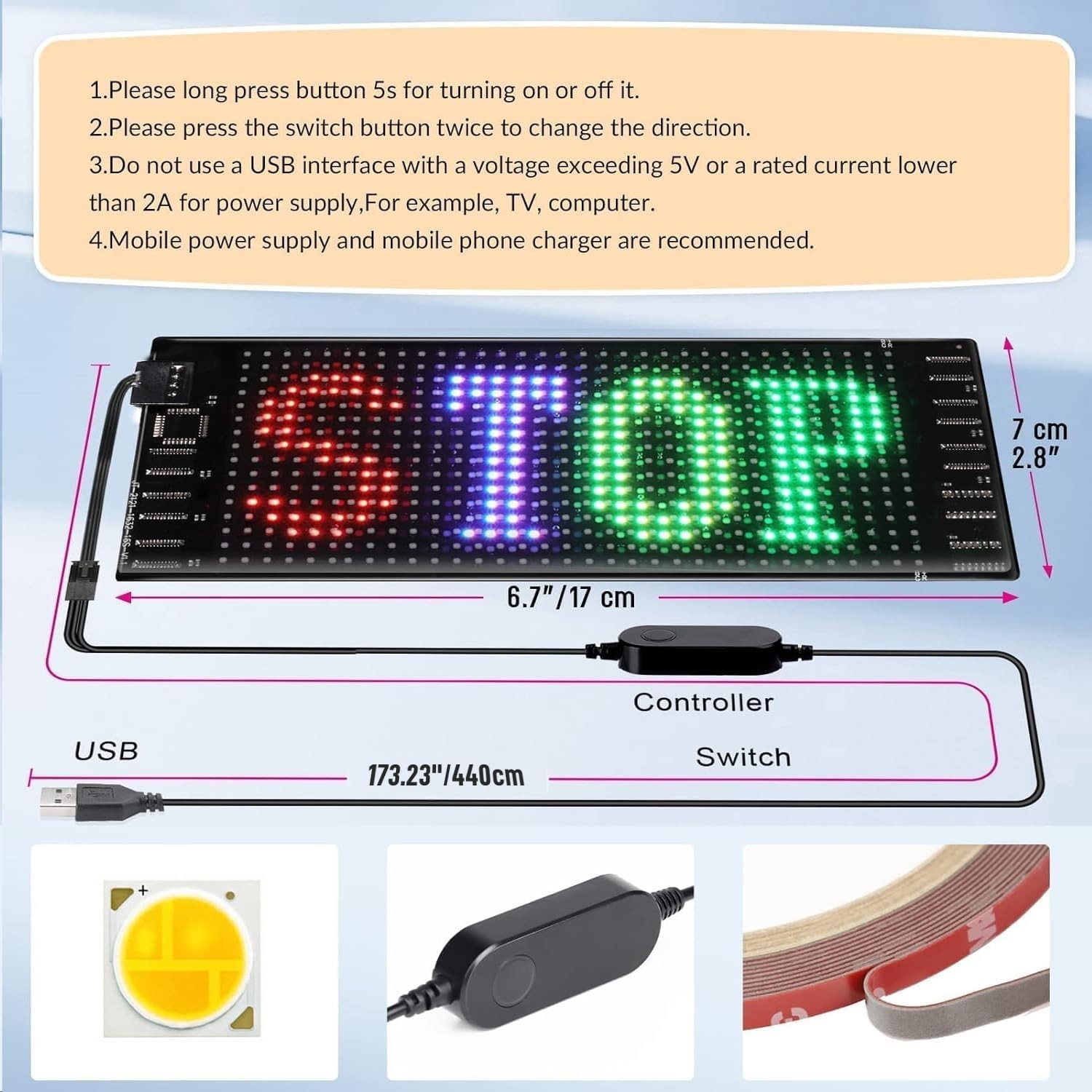 LED Sign for Car, 7 »x3 »Flexible LED Matrix Panel USB 5V Bluetooth Applicati…
