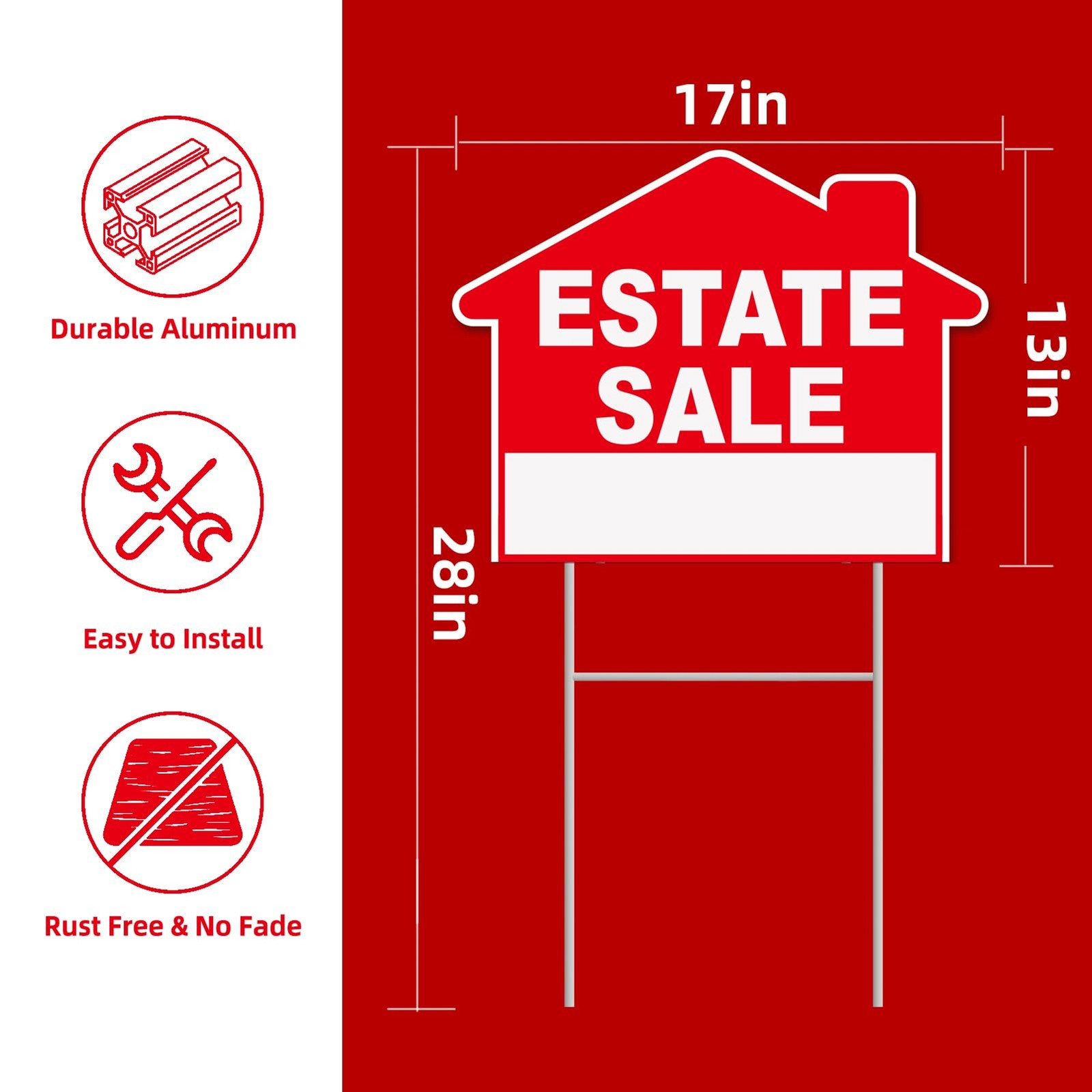 Estate Sale Signs, 3-Pack 17&Prime;x13&Prime; Double-Sided Signs, Corrugated Plastic, H-Meta