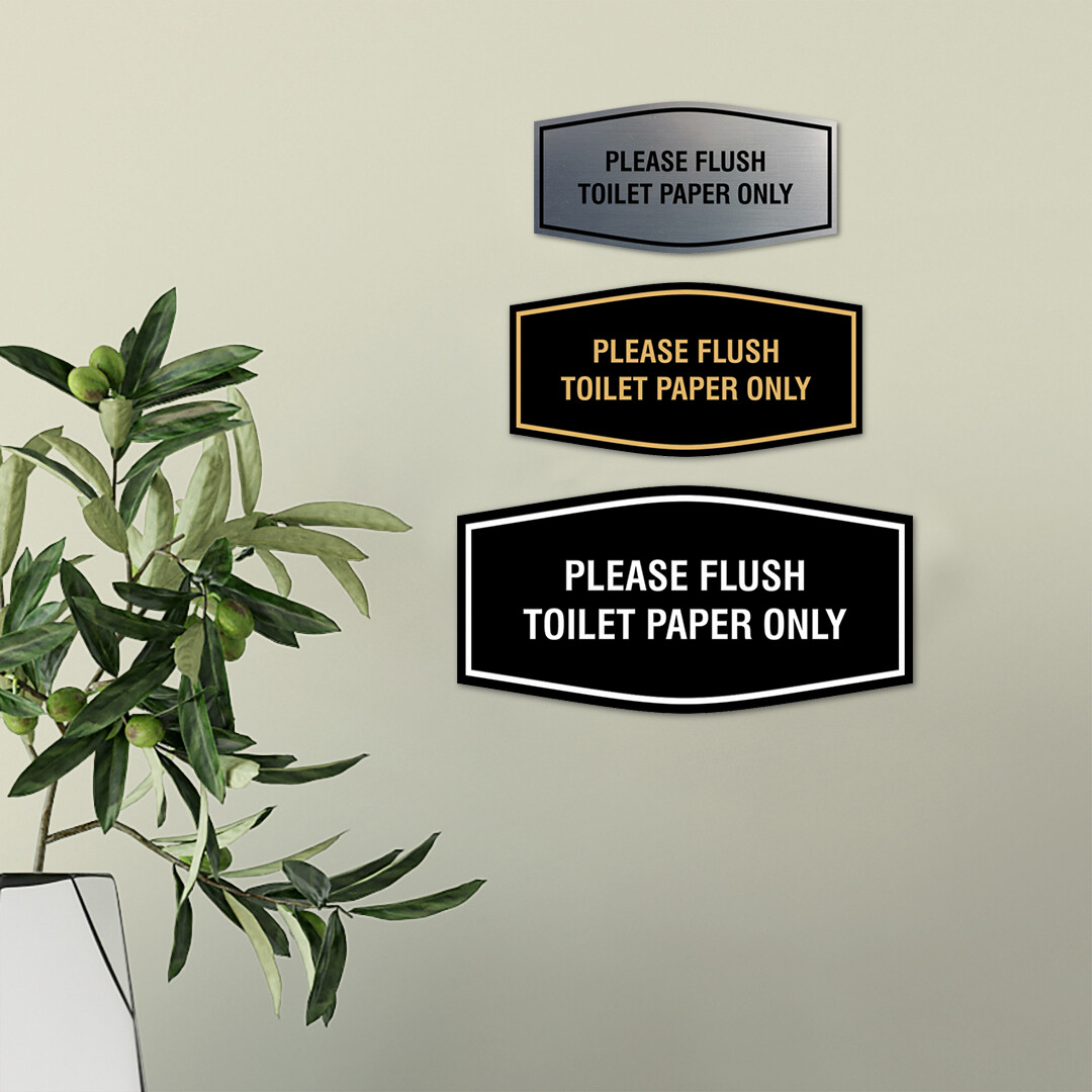 Fancy Please Flush Toilet Paper Only Wall or Door Sign