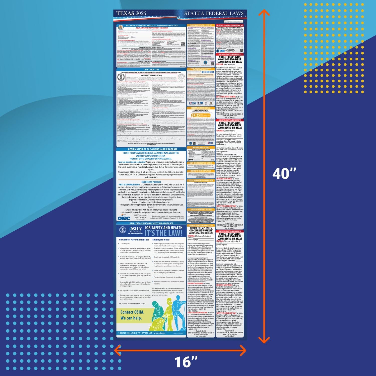 2025 Texas State and Federal Labor Law Poster – OSHA Workplace Compliant – Ma…