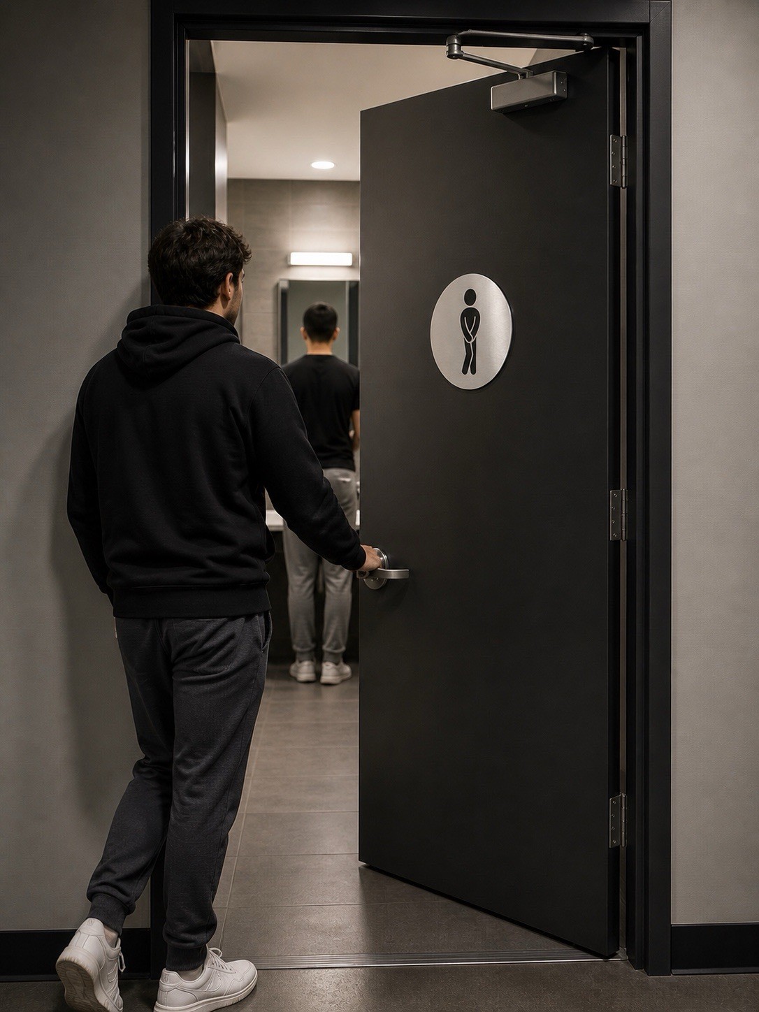 Men’s Restroom Sign 9” Round Brushed Aluminum Bathroom Door Sign