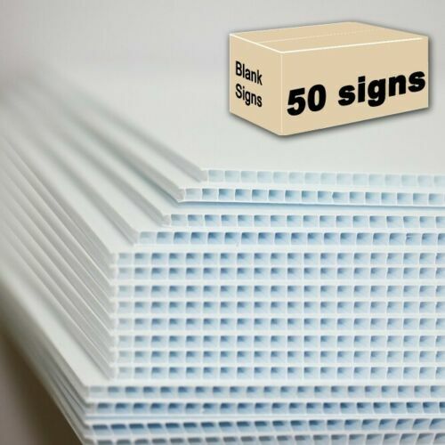 50 Blank Signs WHITE 18&Prime; x 24&Prime; x 4 mm corrugated plastic, bundles of 50 pieces