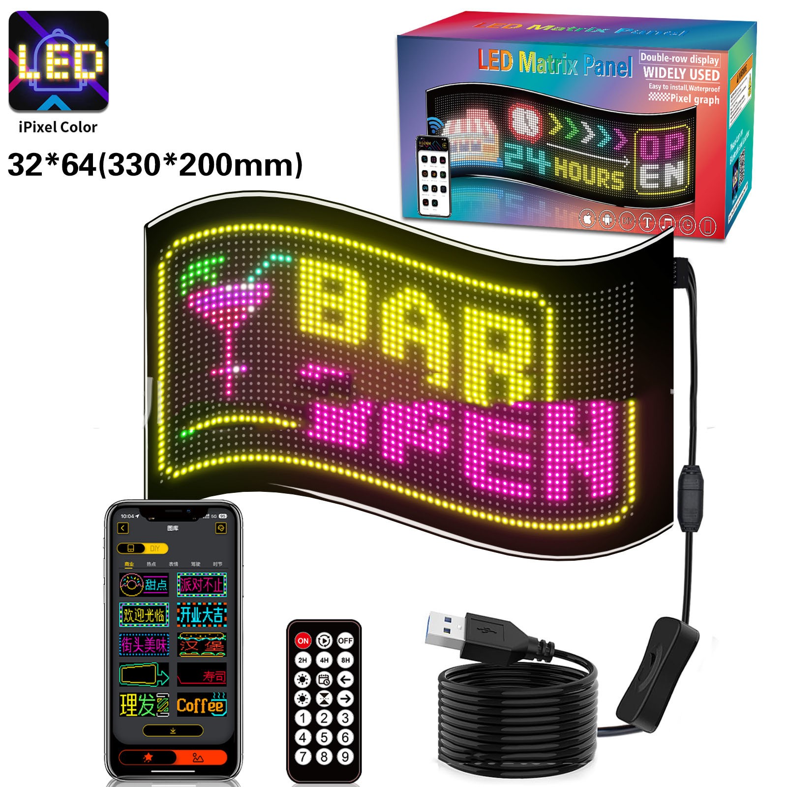 Car Windshield LED Sign 32*64 Pixel App Control Programmable Flexible Led Screen