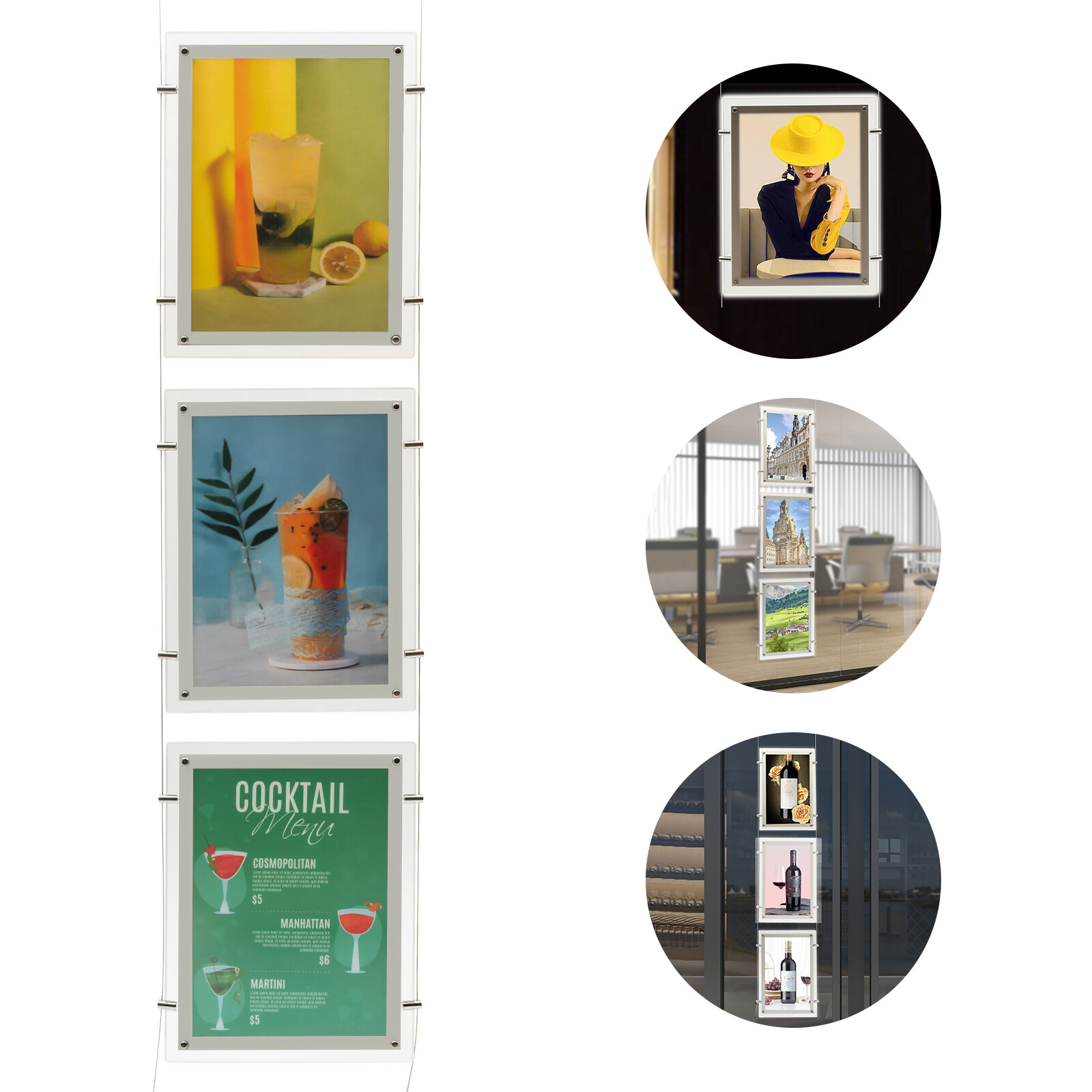 3 pcs A3 Real Estate Window Hanging LED Backlit Picture Frame Display Sign Shelf