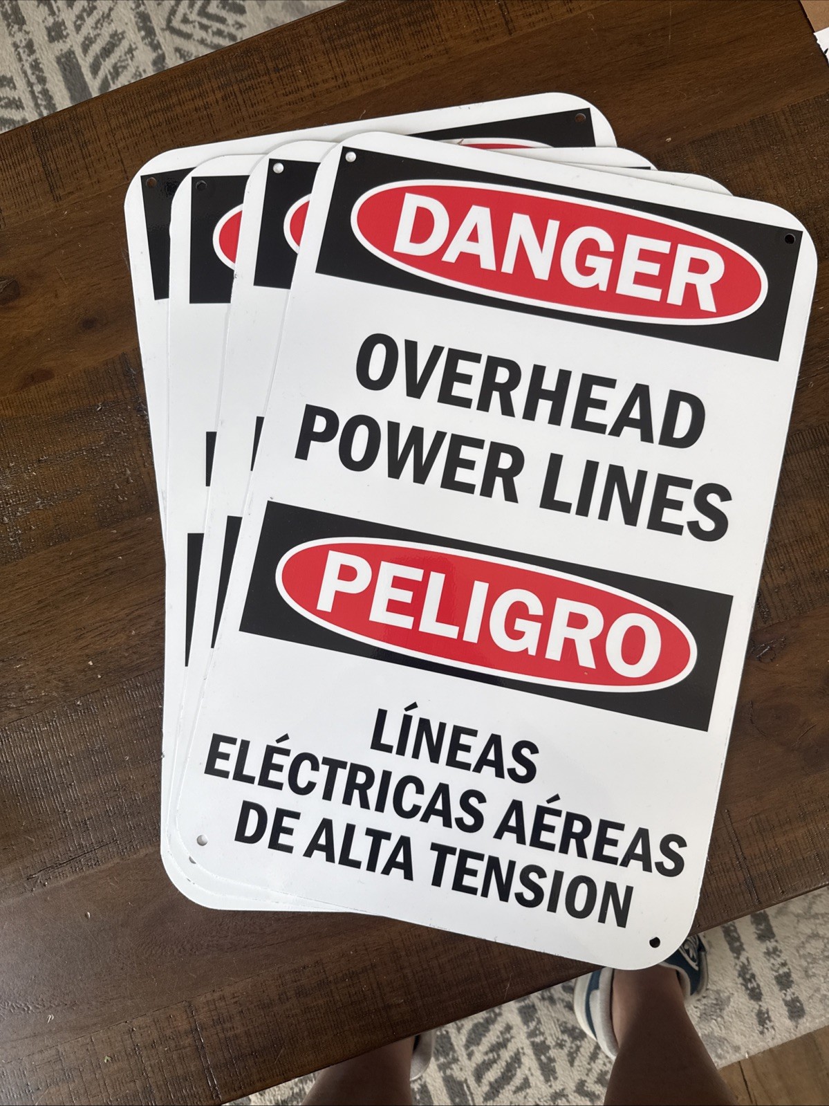 4 Pack Danger Overhead Power Lines Bilingual Sign 12 x 18 in Aluminum for Safety