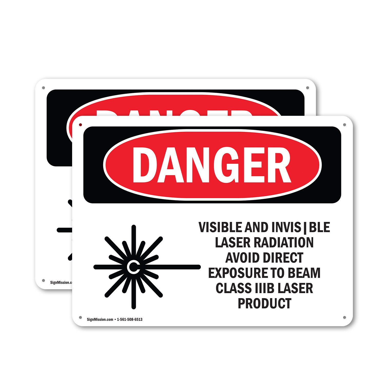 (2 Pack) Visible And Invisible Laser OSHA Danger Sign Decal Metal Plastic