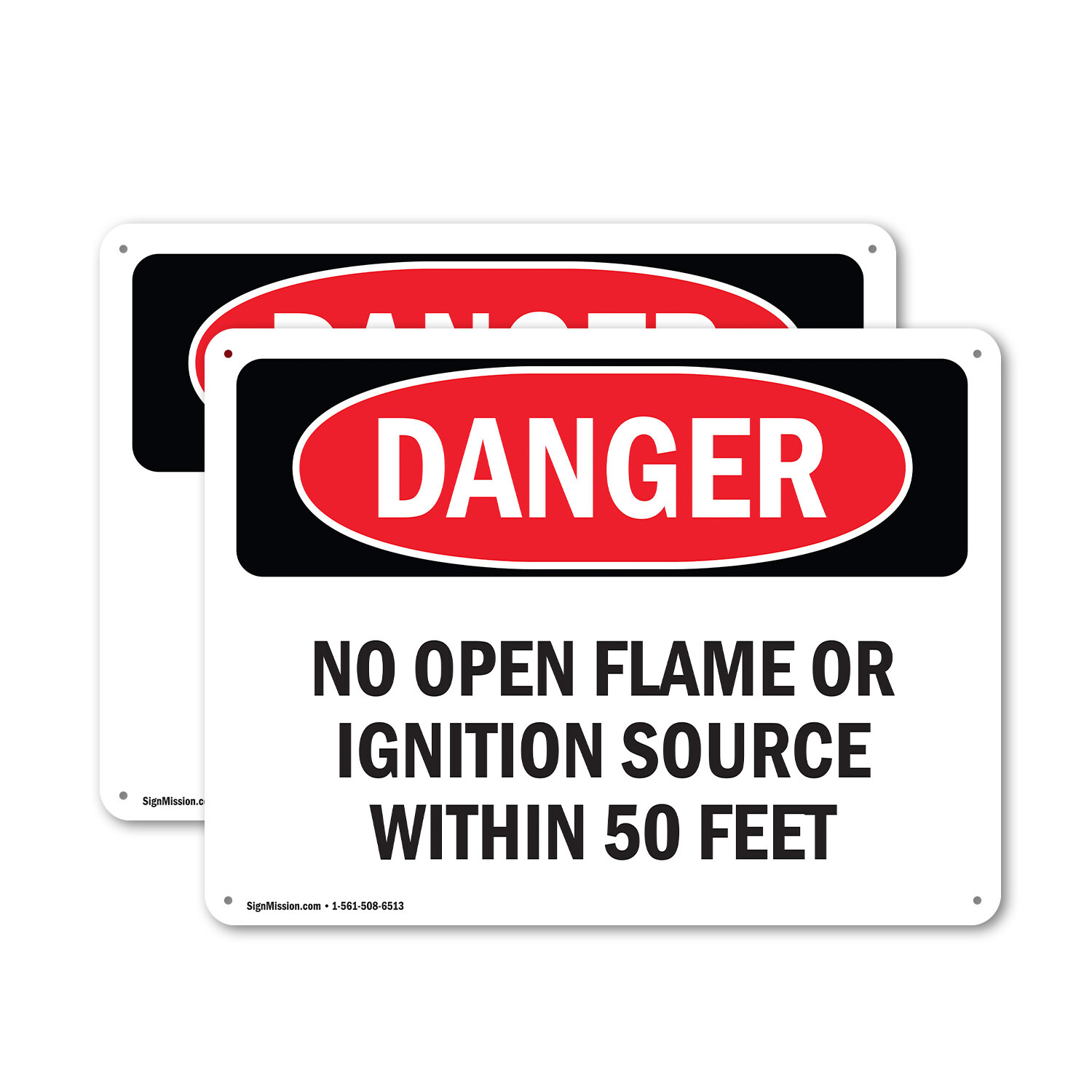 (2 Pack) No Open Flame Or Ignition Source Within 50 Feet OSHA Danger Sign Decal