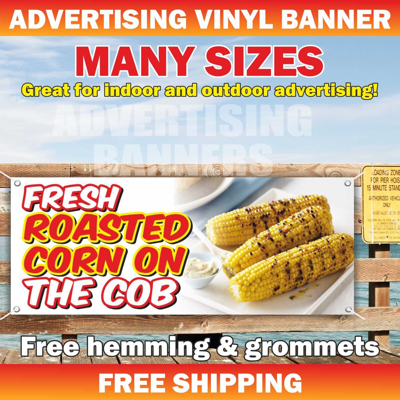 ROASTED CORN ON THE COB Advertising Banner Vinyl Mesh Sign Café Bar Food Grilled