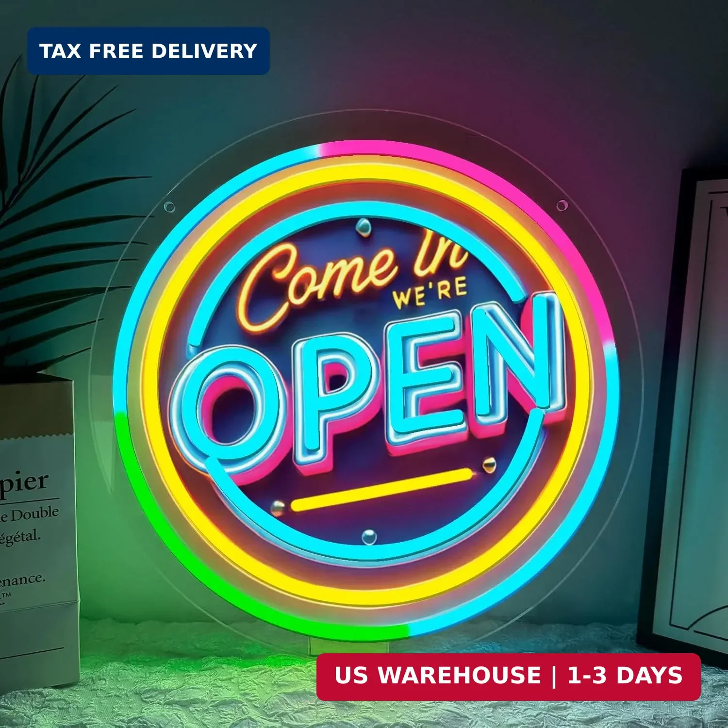 Neon Open Sign for Business, 13 * 13 » Colorful Adjustable Brightness Come in We