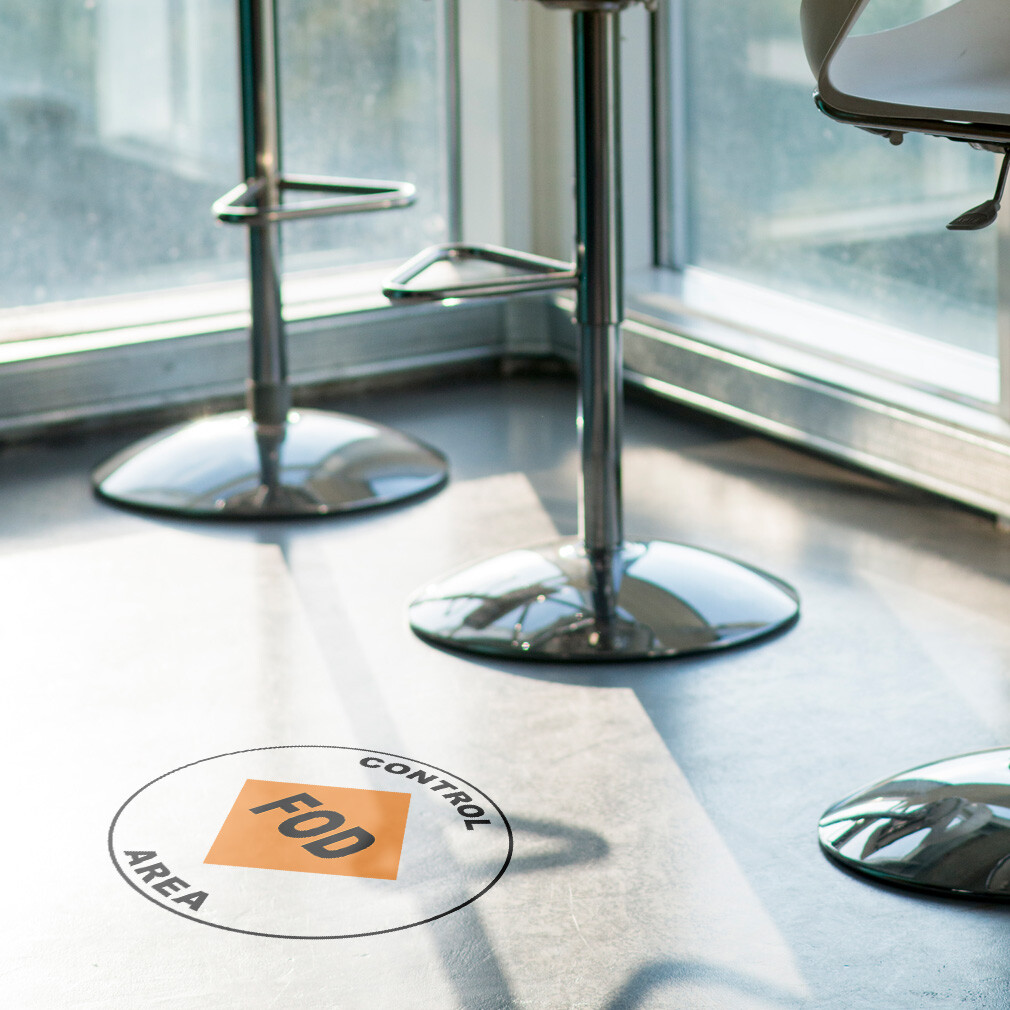 Floor Decals Control Fod Area Orange Black Anti-Slip Round Shape Signs Stickers