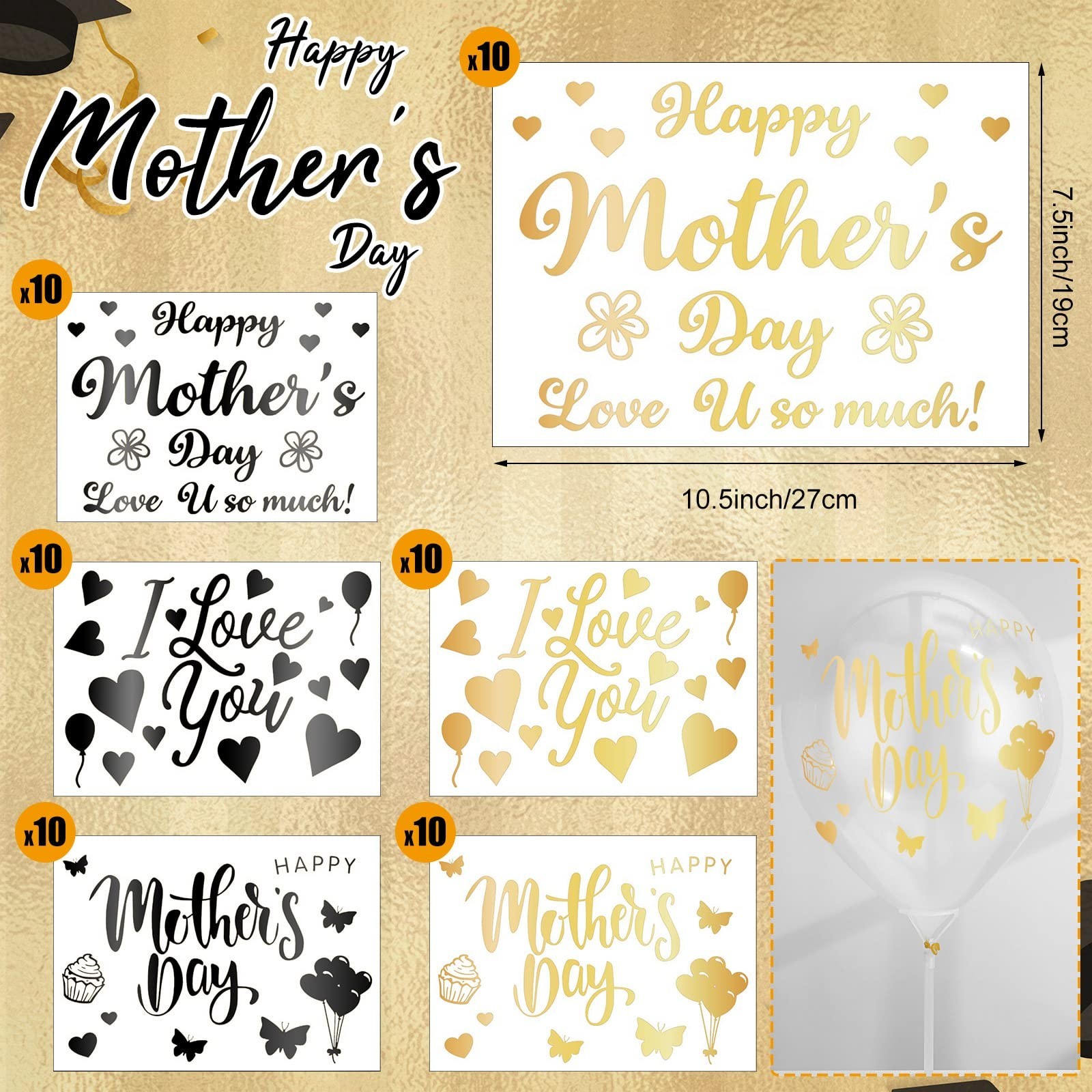 Estune 60 Sheets Happy Mother&rsquo;s Day Balloons Stickers Mother&rsquo;s Day Party Supp…