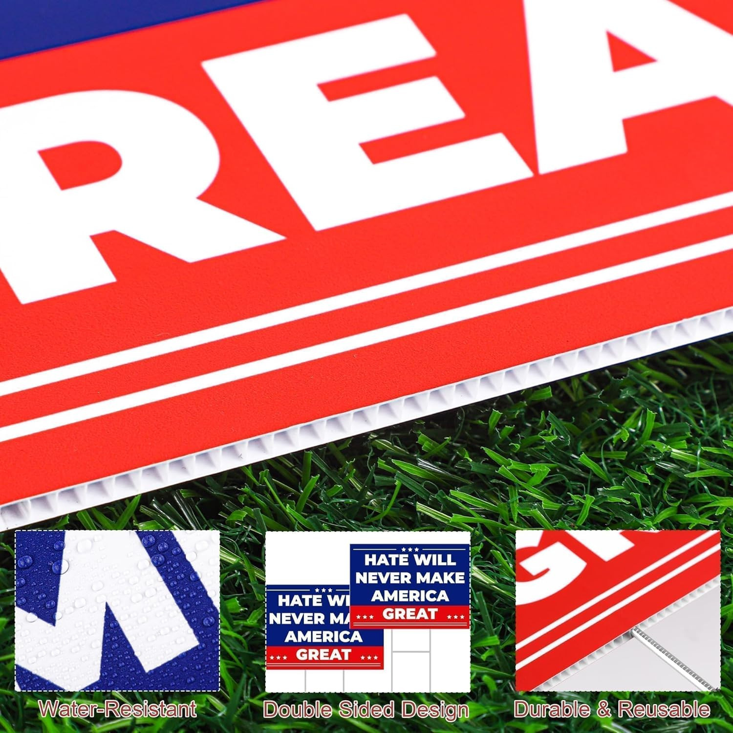 Anti Trump MAGA Yard Sign 17 X 12 Inch Hate Will Never Make America Great Sig…