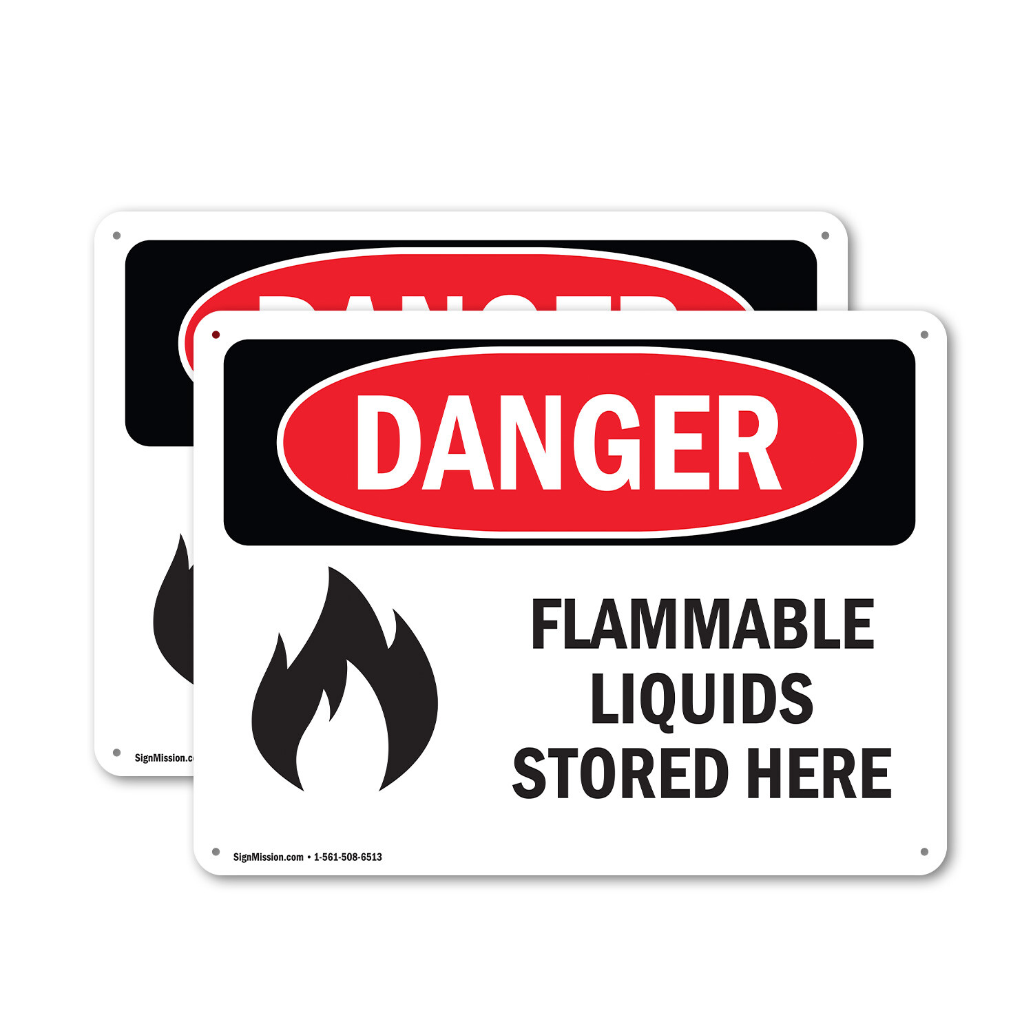 (2 Pack) Flammable Liquids Stored Here OSHA Danger Sign Decal Metal Plastic