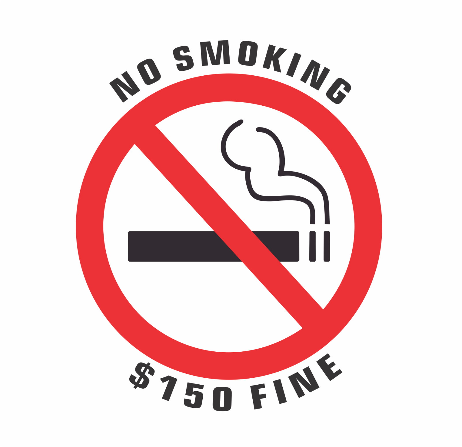 NO SMOKING $150 FINE | size 1.5&Prime;dia | white | quantity 20 |outdoor durable decal