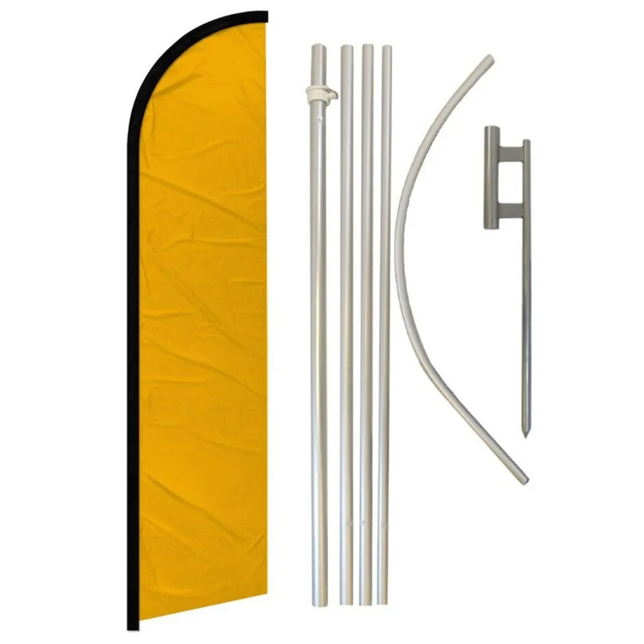 Gold Windless Full Curve Advertising Solid Color Banner Flag & Pole Kit