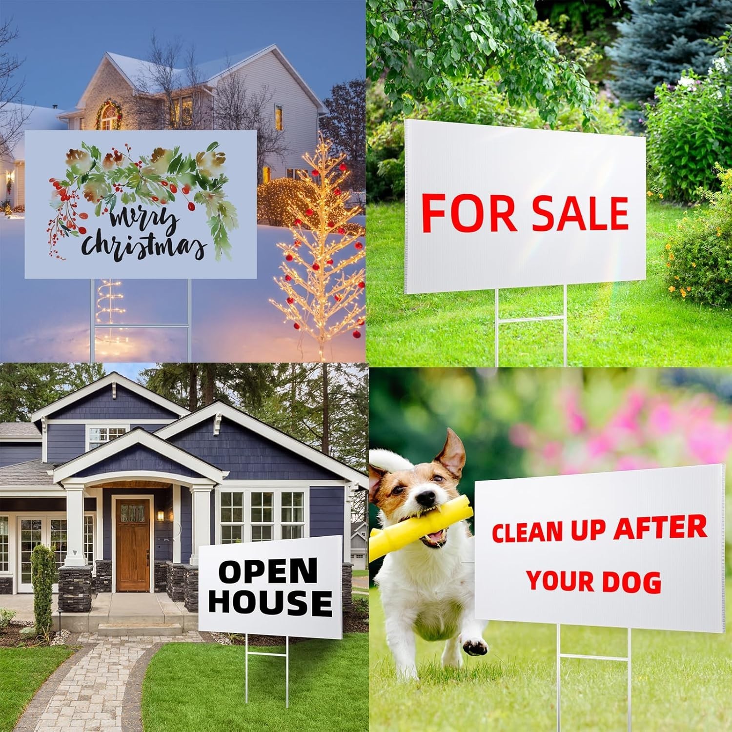 4 Pack Yard Signs 17×12 Inches White Plastic with Metal Stakes Customizable f…