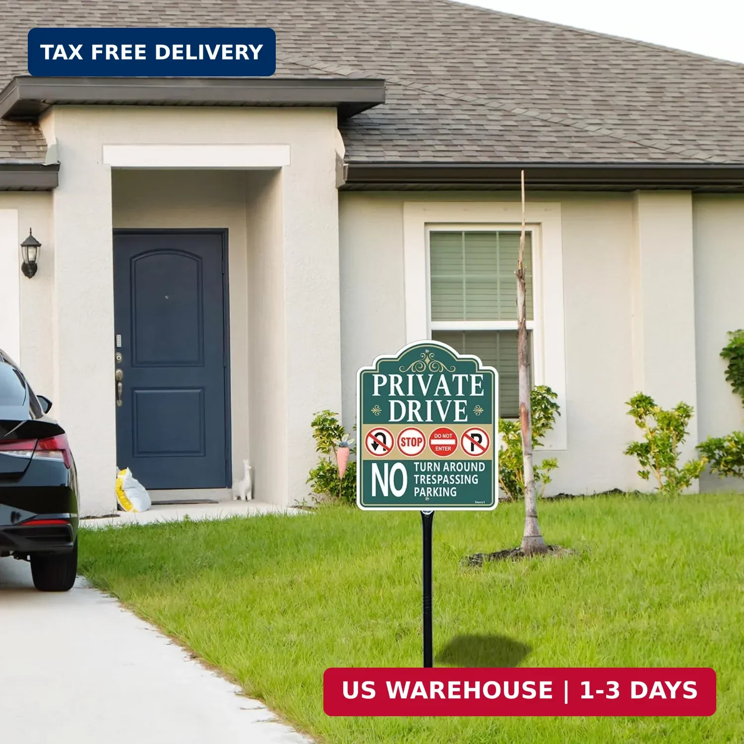 Private Drive No Turn Around Sign with 34.6&Prime; Stake for Yard, 12&Prime; x 10&Prime; Private D