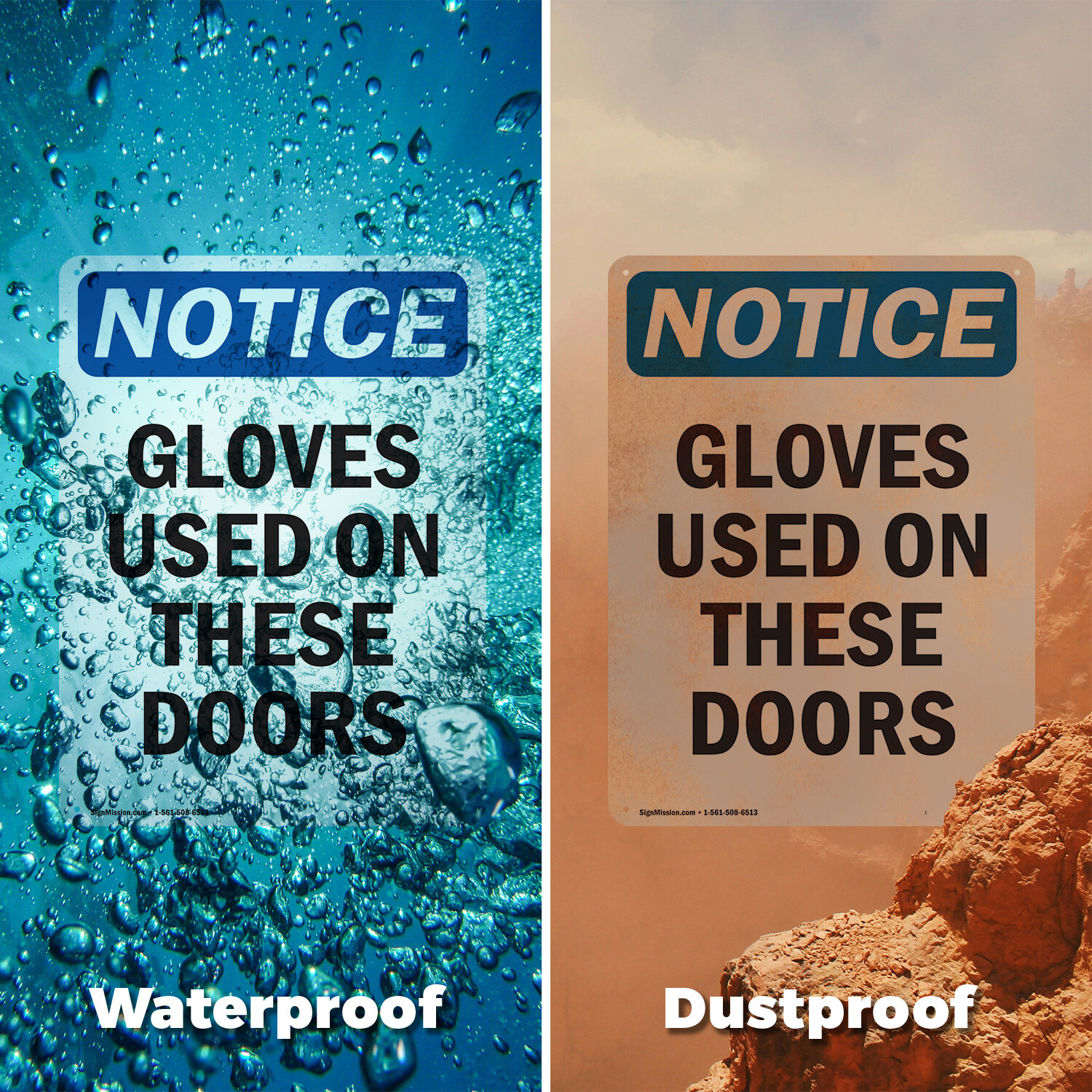 (2 Pack) Gloves Used On These Doors OSHA Notice Sign Decal Metal Plastic