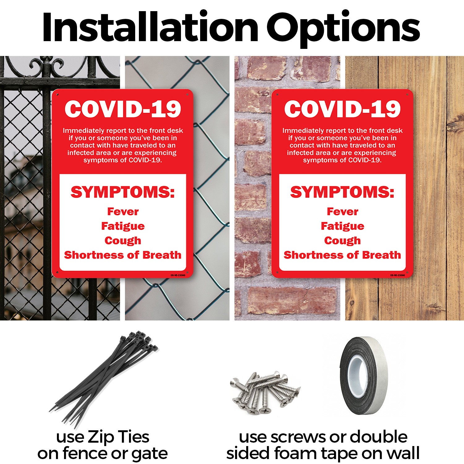 COVID-19 Symptoms Report To Front Desk Public Safety Sign, Decal 5 or 10 Pack
