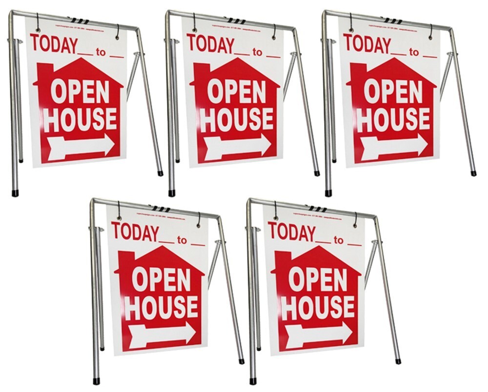 Real Estate Open House Sign Kit Metal A-Frame 5-Pack Red House Swinger Today