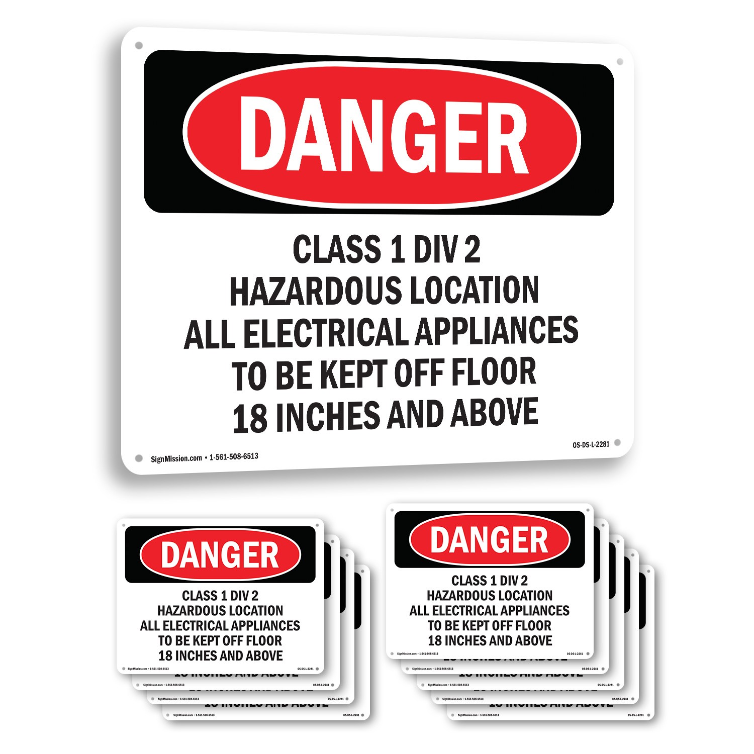 Class 1 Div 2 Hazardous Location All Electrical OSHA Danger Sign – 5 or 10 Pack