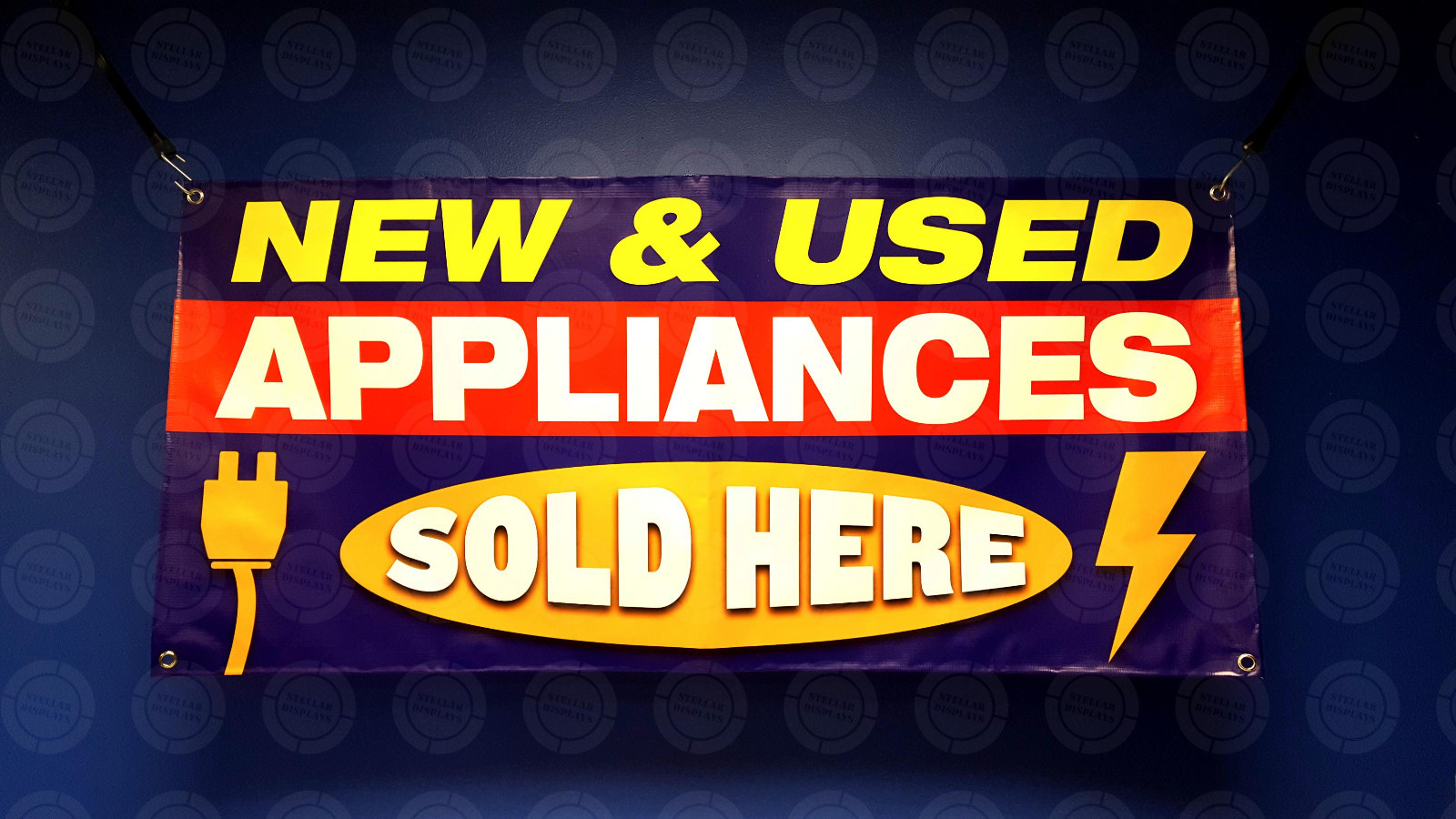 NEW & USED APPLIANCES SOLD HERE Banner Open Sign Display Fix Repair Service Shop