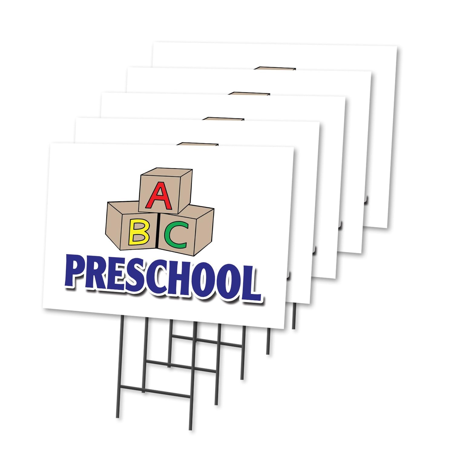 PRESCHOOL 5 Pack Of 12&Prime; x 16&Prime; Yard Sign & Stake | Advertise Your Business | S…