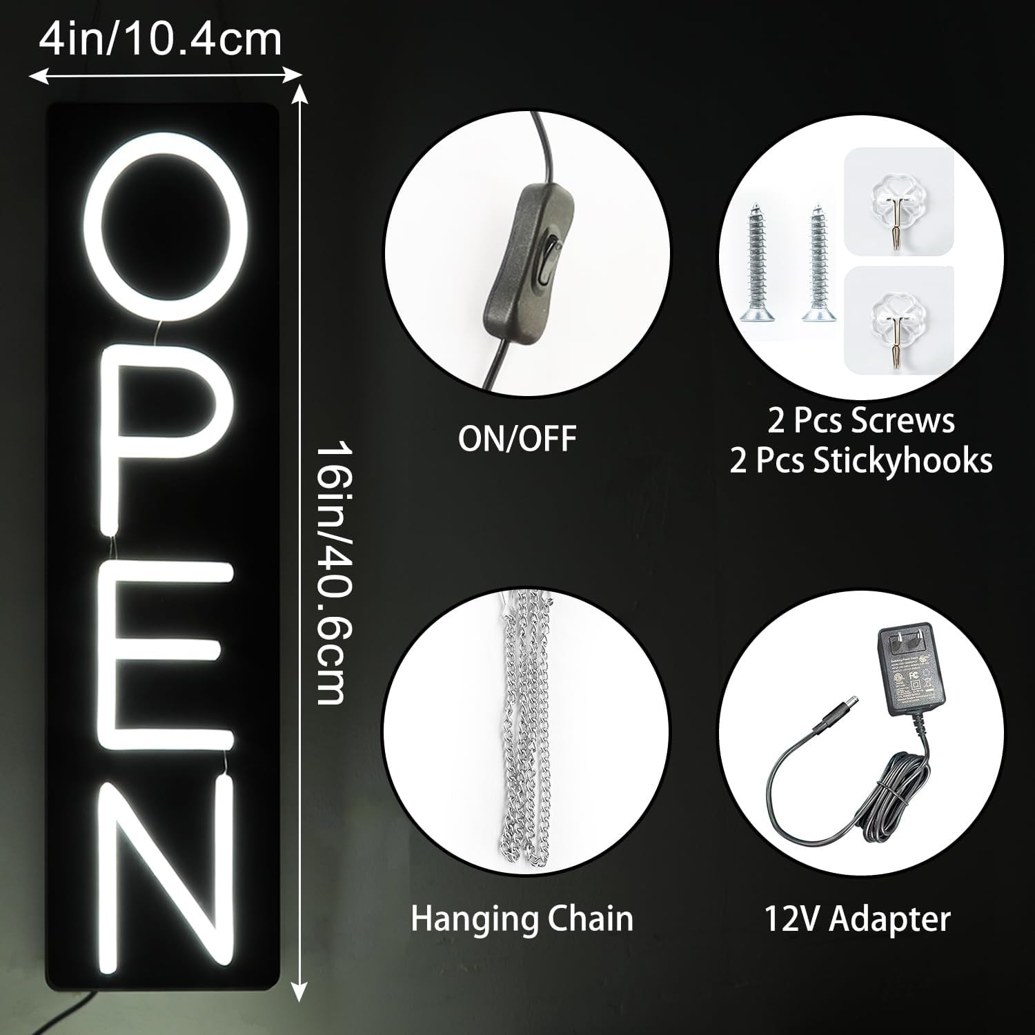 Open Signs for Business 12V/2A Ultra Bright LED Neon Open Sign 16 Inch Lighted O
