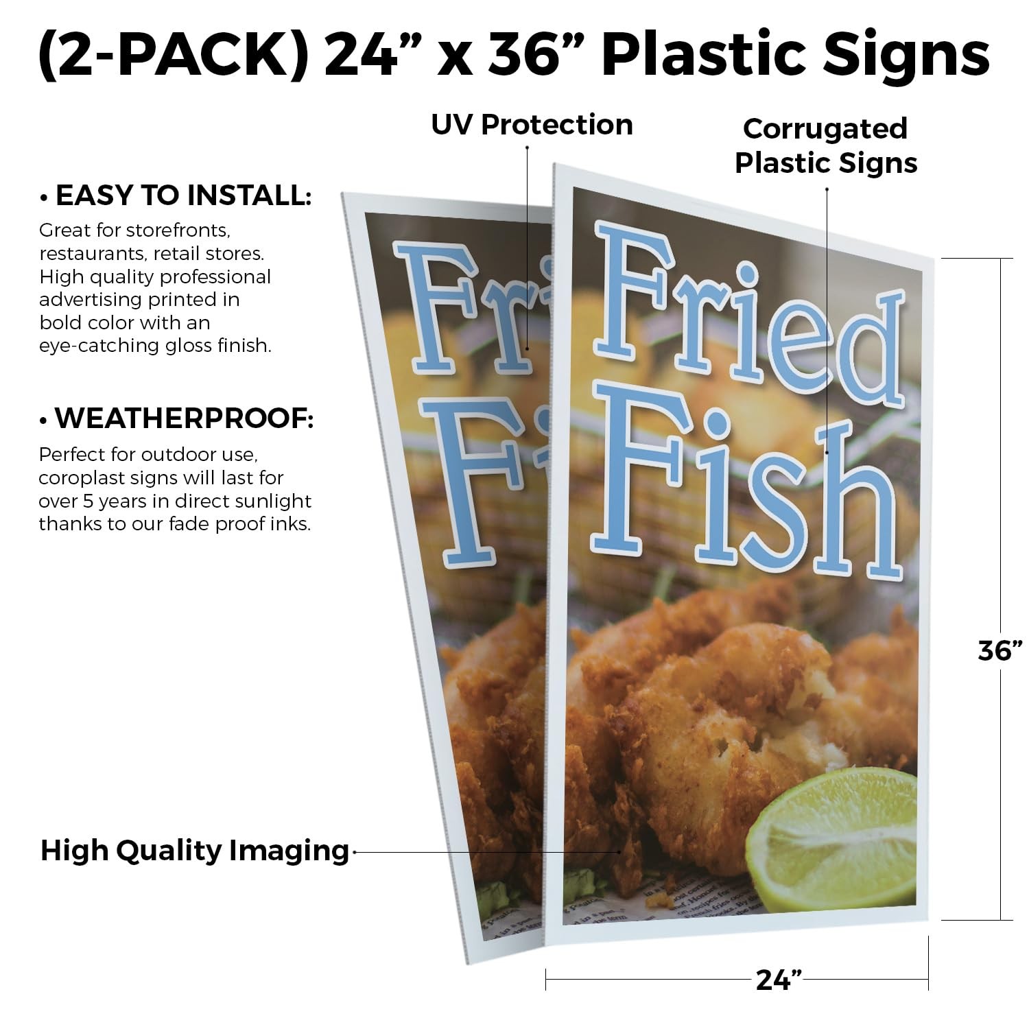 Signmission Fried Fish 2-Pack 24 Inch X 36 Inch Plastic Insert 4Mm Corrugated