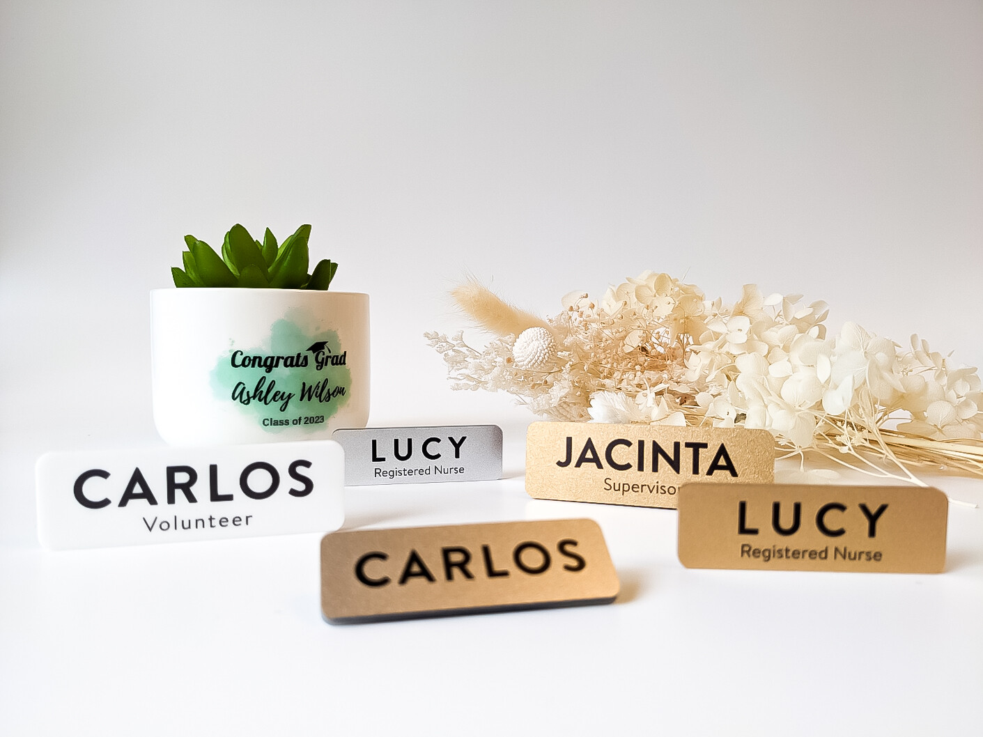 Custom Pastel Colour White Metallic Name Badge Tag Pin Fastener Magnet Staff ID