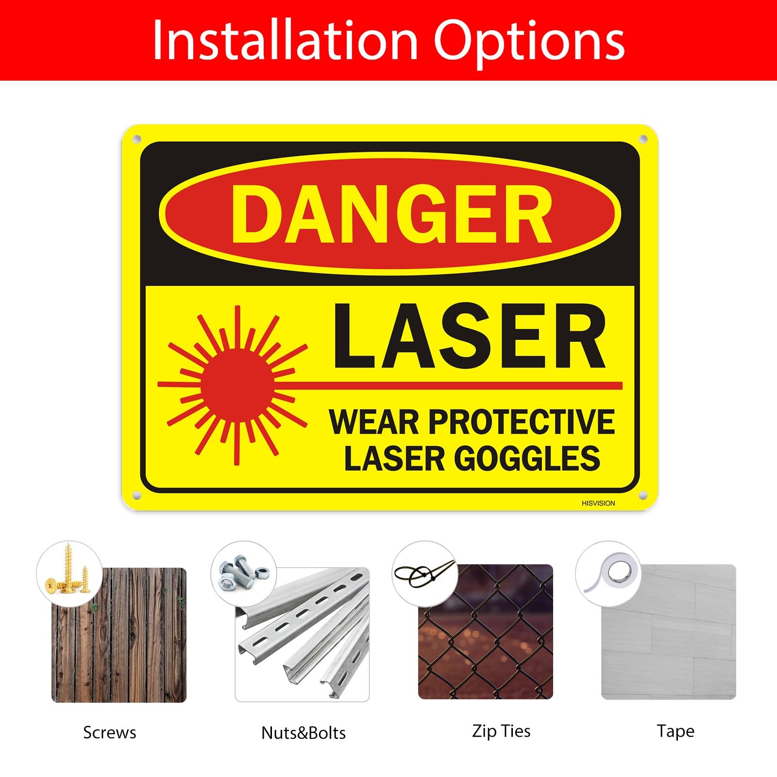 Danger Laser Sign Wear Protective Goggles Reflective Aluminum 10×7 Inch 2 PCS