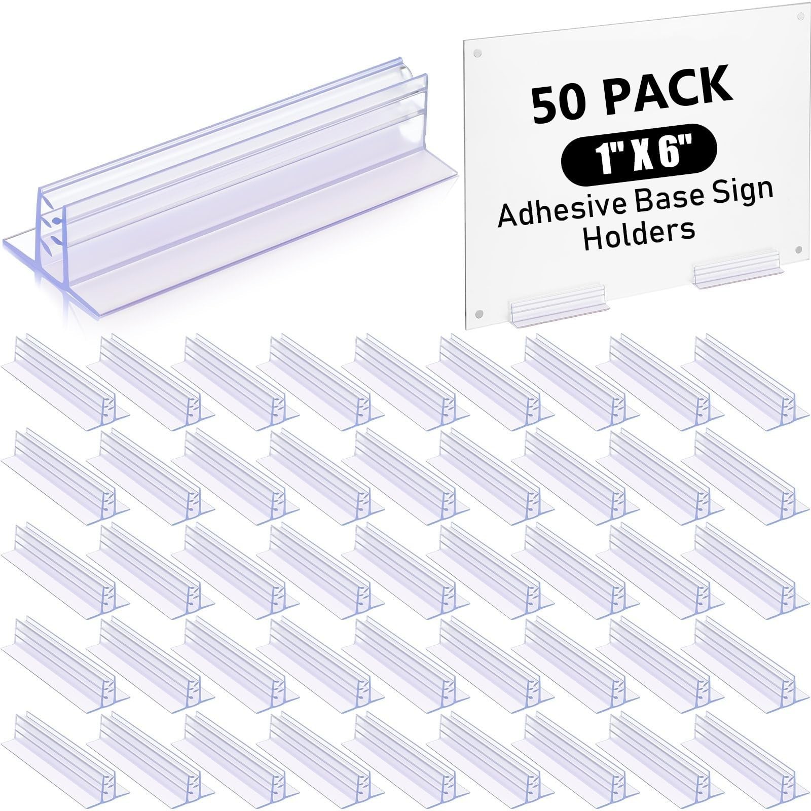50 Pcs 1&Prime;x6&Prime; Sign Holder Adhesive Base Multiple Uses for Counters, Warehouses