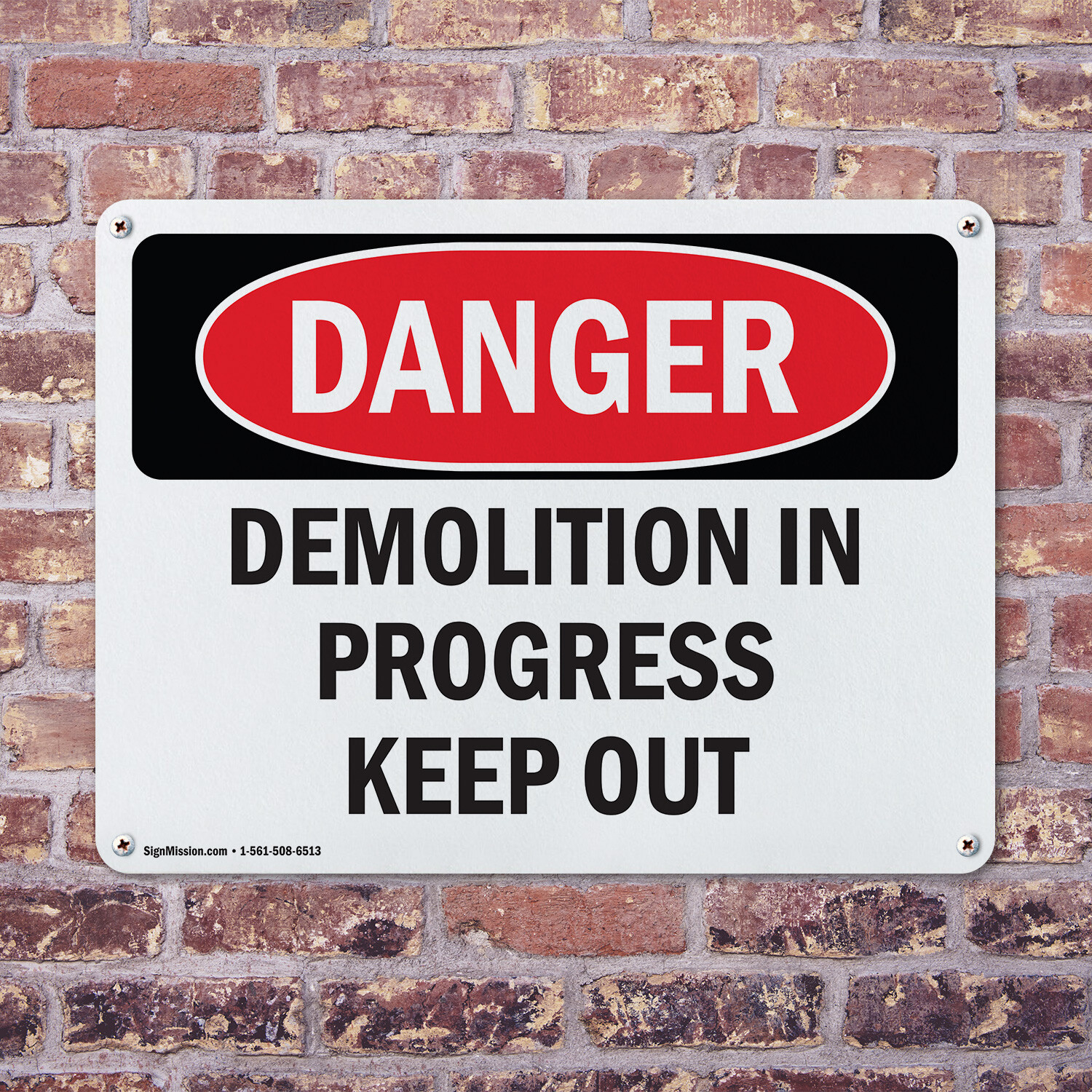 (2 Pack) Demolition In Progress Keep Out OSHA Danger Sign Decal Metal Plastic
