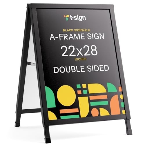 Outdoor A-Frame Sidewalk Sign 22×28 Inch Sandwich Board, Black Coated Steel M…