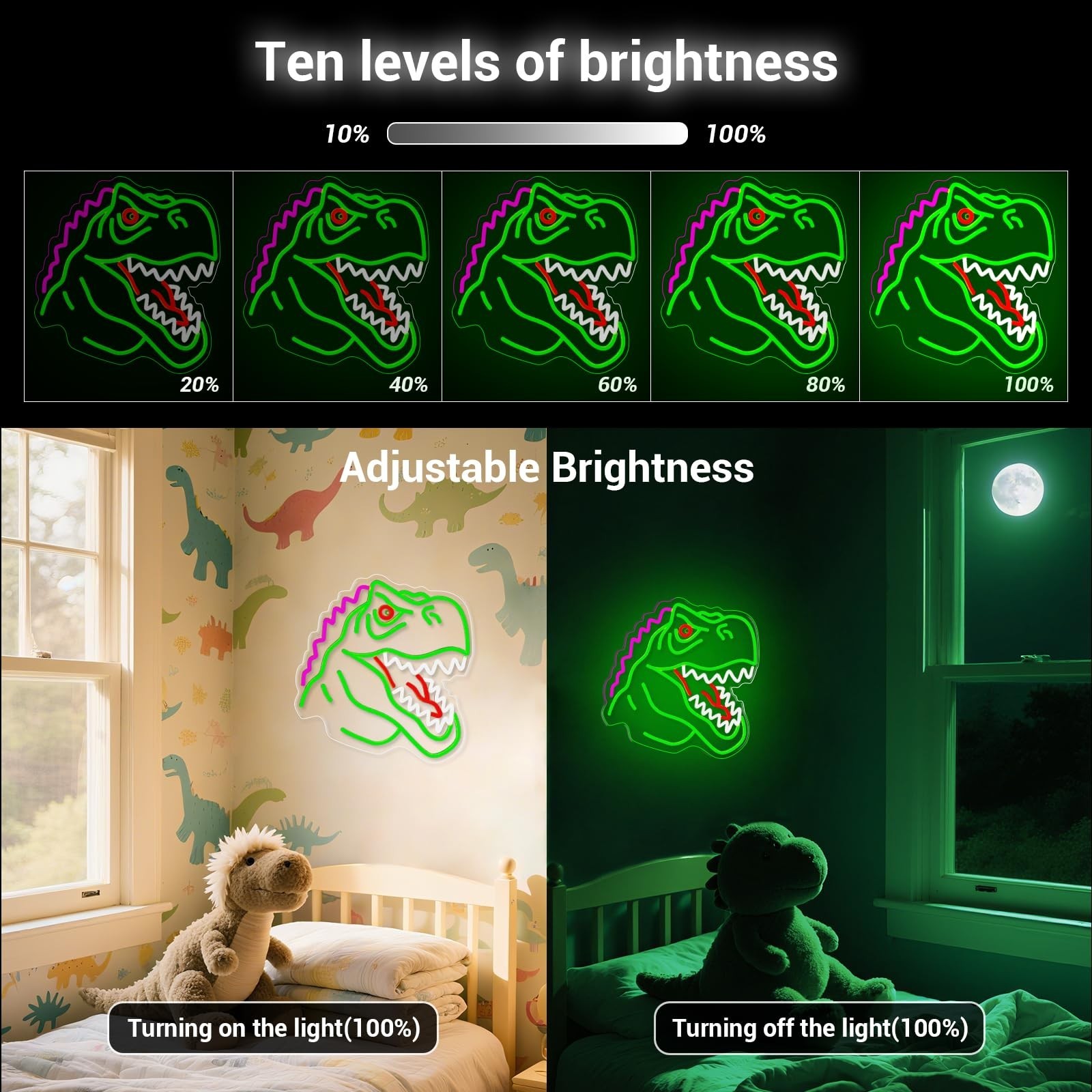 Dinosaur Neon Sign, T-Rex LED Neon Signs Light for Wall and Room Decor, USB D…