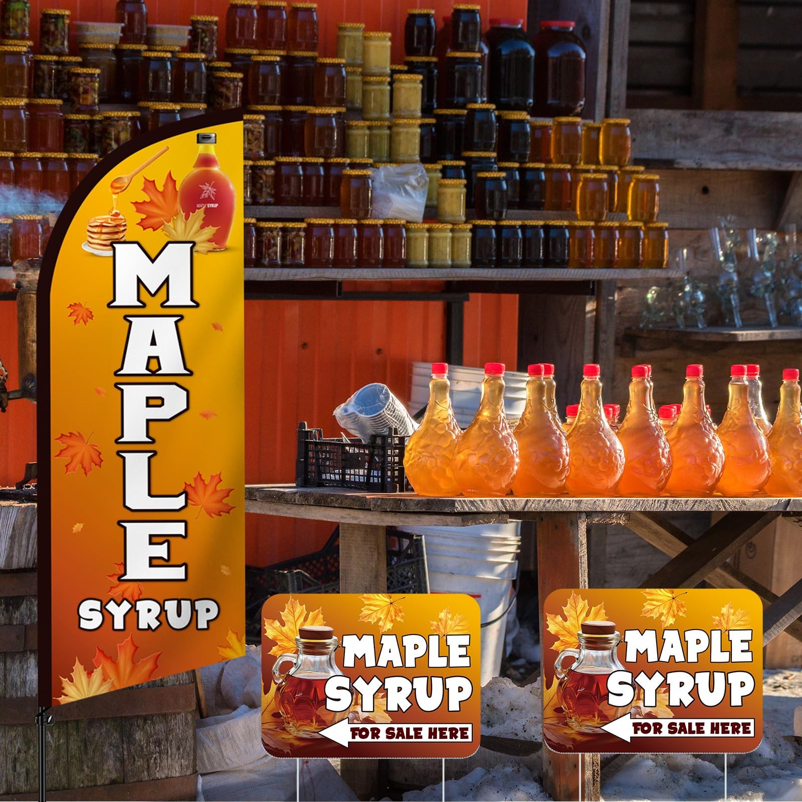 Tegeme 6 Sets 7ft Maple Syrup Advertising Flag Pole Kit Include Maple Syrup F…