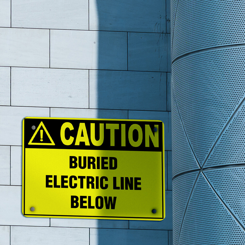 Aluminum Horizontal Metal Sign Caution Buried Electric Line Below Hazard Labels