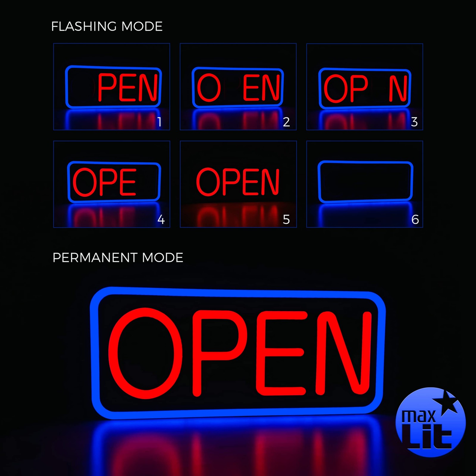 MaxLit 21 X 10 New Ultra Bright LED Neon Sign – OPEN – Remote Controlled –