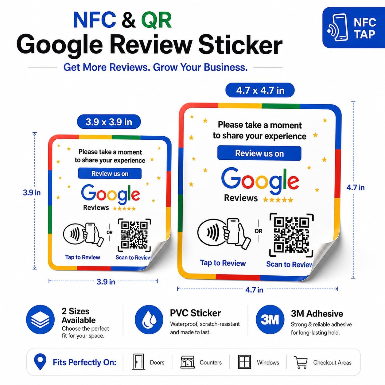NFC Google Review Sticker – Boost Customer Feedback with Tap & Scan QR – No A…