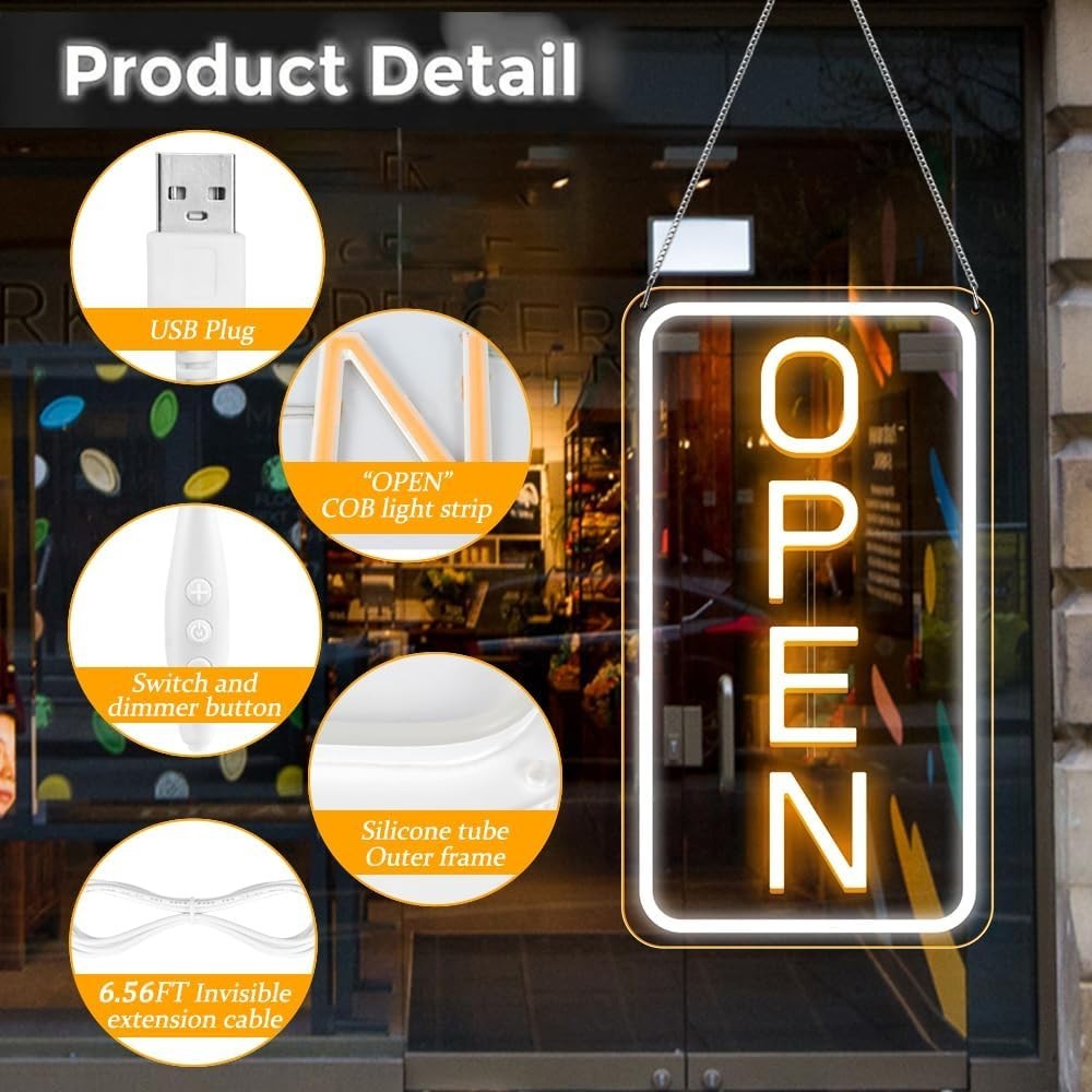 Open Signs for Business, COB Chip LED Neon Open Sign, 16&Prime;x 9&Prime; Bright Electric…