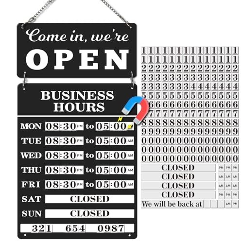 Magnetic Business Hours Sign – Double Sided Open Closed Metal Store Hours for Gl
