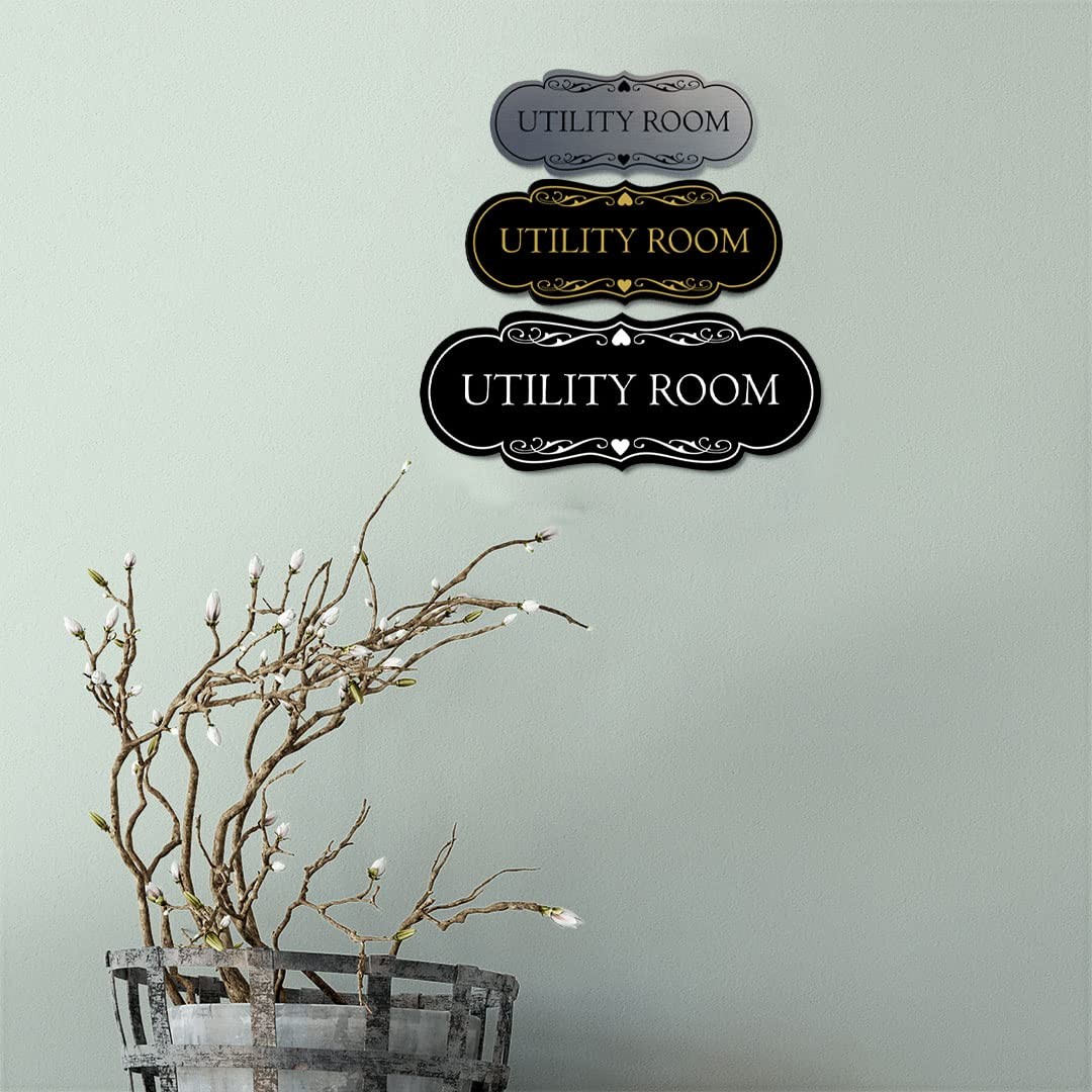 Designer Utility Room Sign Brushed Gold Small Door Wall Office Marker Plaque