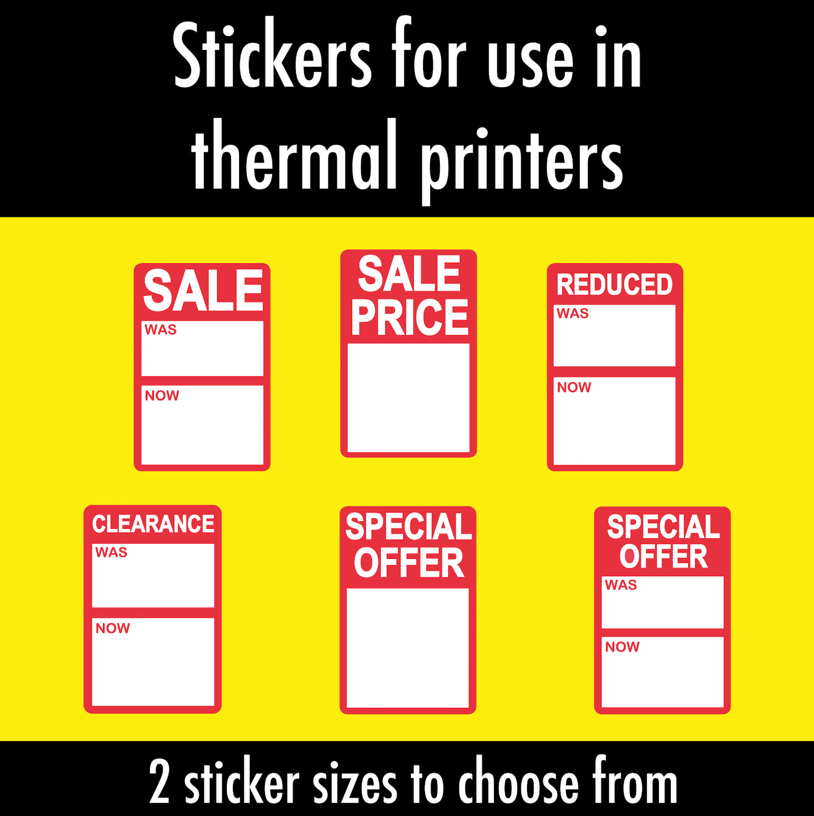 Red – Reduced was / now Price Stickers / Labels For Use With Thermal Printers