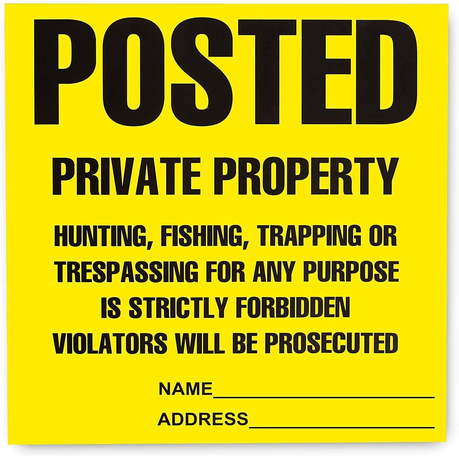 Posted Signs 100-Pack, No Hunting/Trespassing, Heavy Duty, 11&Prime;x11&Prime; Yellow