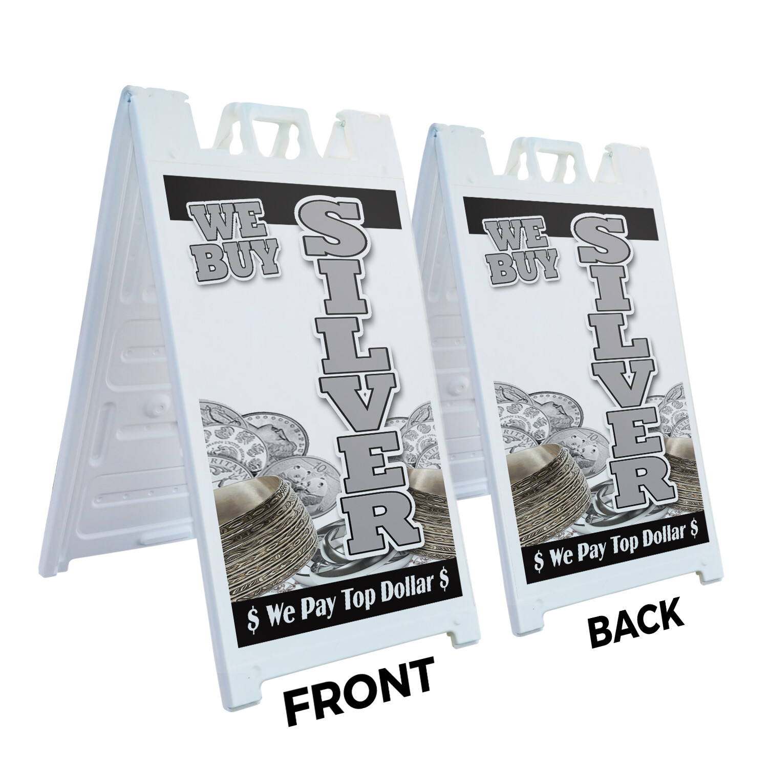 A-frame Sidewalk We Buy Silver Vertical 24&Prime; x 36&Prime; Double Sided A-Frame Sidewalk